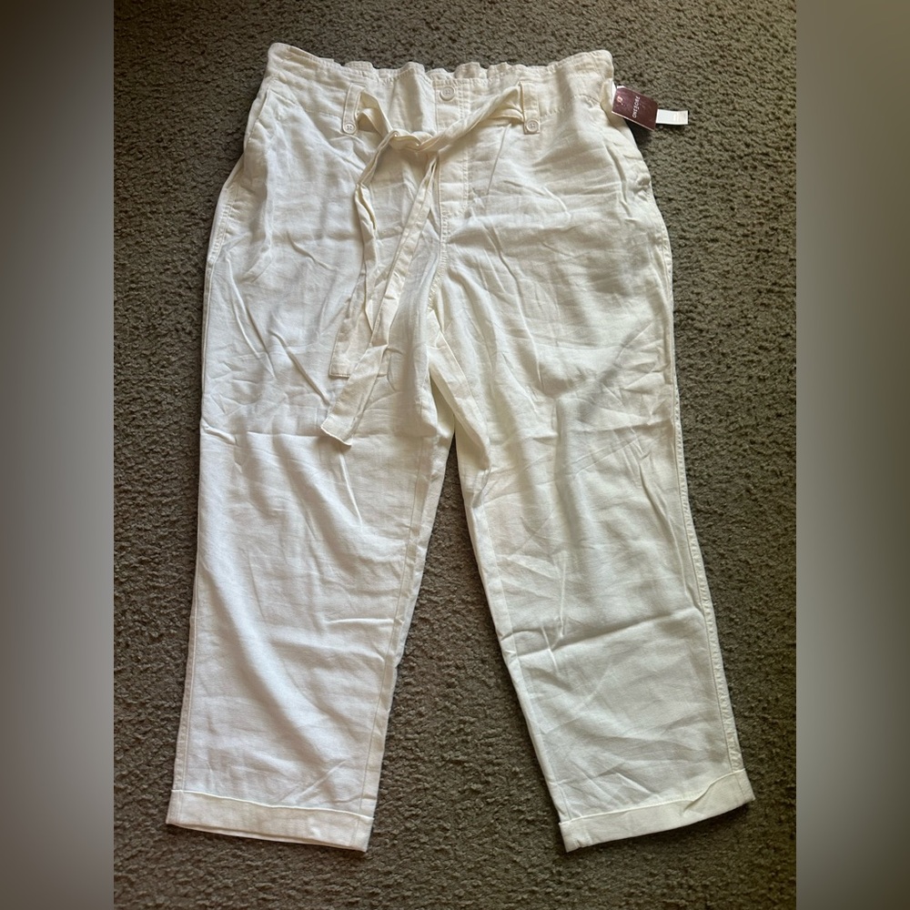 One 5 One Ankle Women’s Cream Linen Pants Size XL NWT